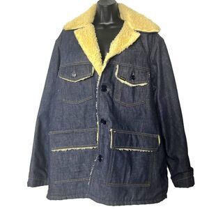 Vintage 70’s Sears Roebuck And Co Denim Chore Jacket Coat Sherpa Lined